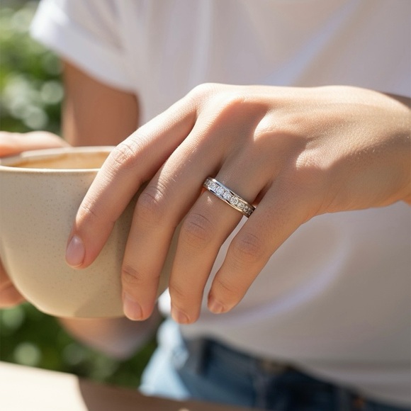 Moissanite S925 Ster. Silver 0.06ct 2.5mm Size 5 Channel Set Eternity Band Ring - Picture 7 of 8